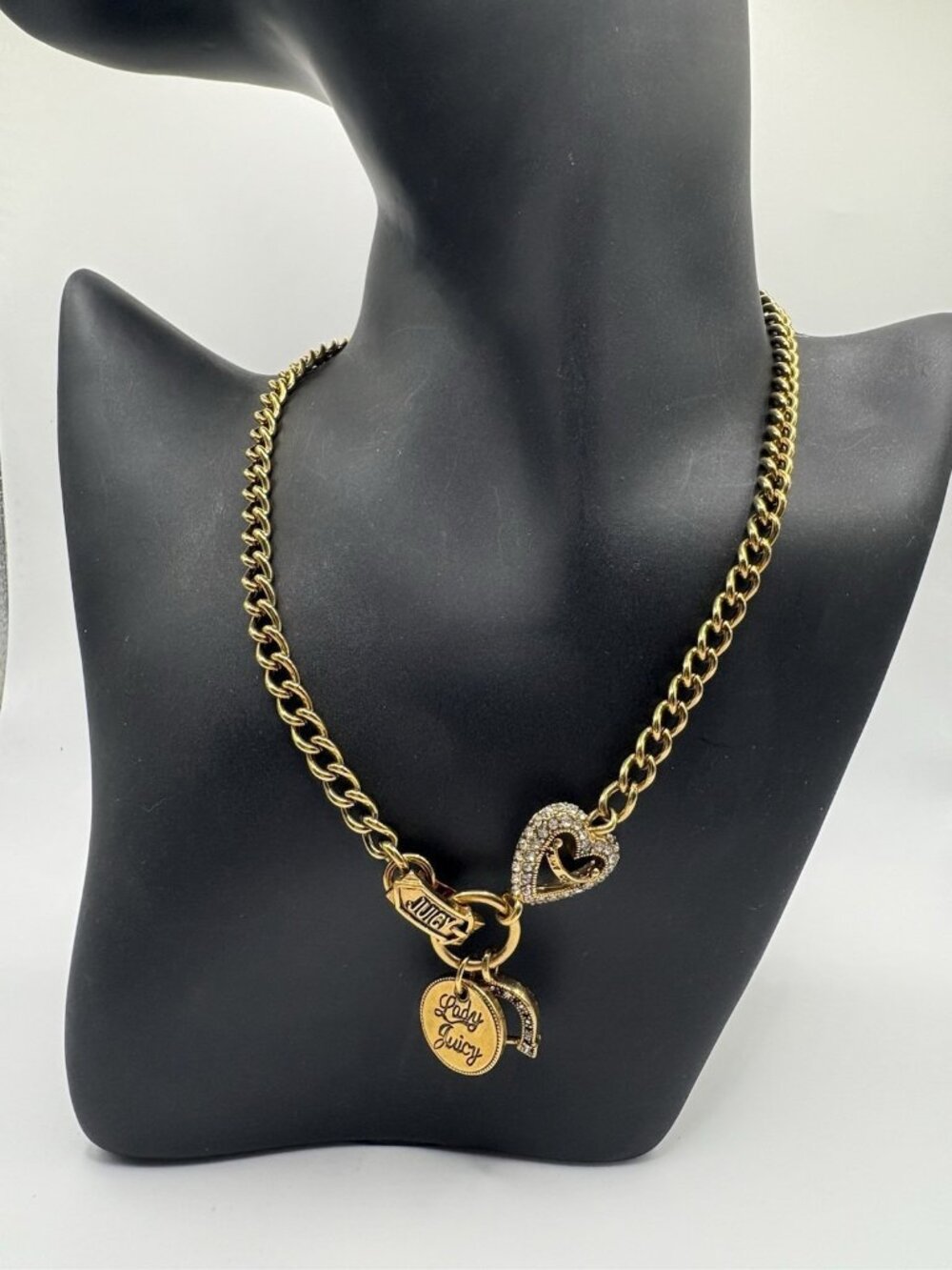 Juicy Couture  "Love Luck Couture" Gold Tone Chain Charm Necklace Y2K